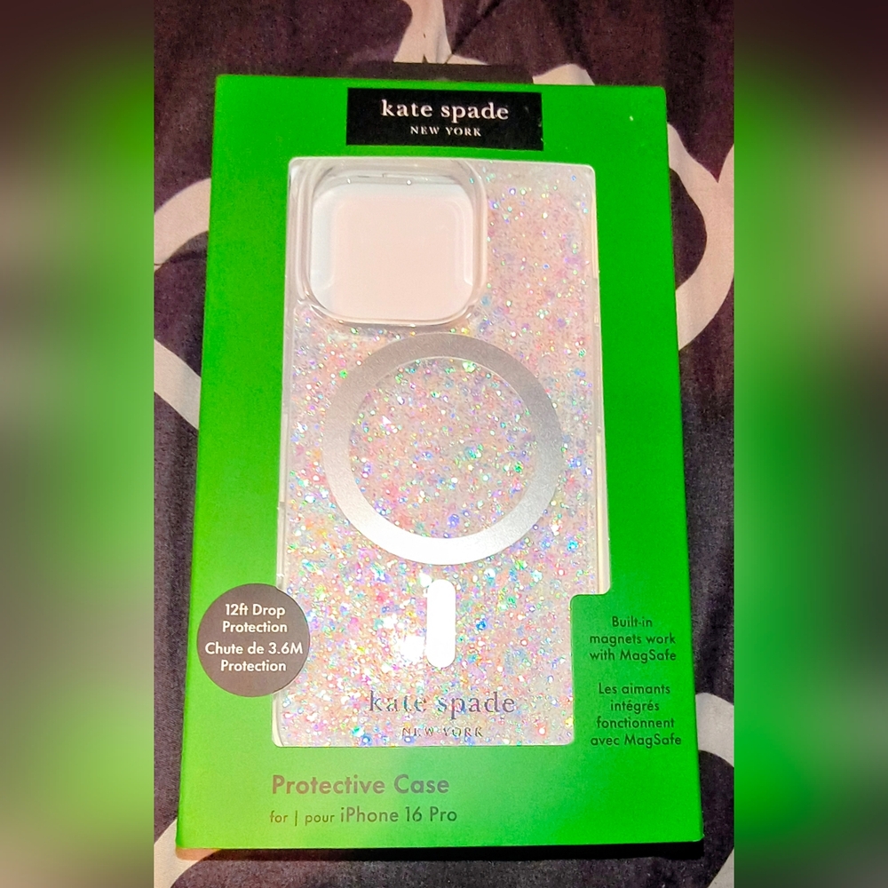 kate spade Iridescent Glitter MagSafe Phone Case - Clear with Pink Sparkle